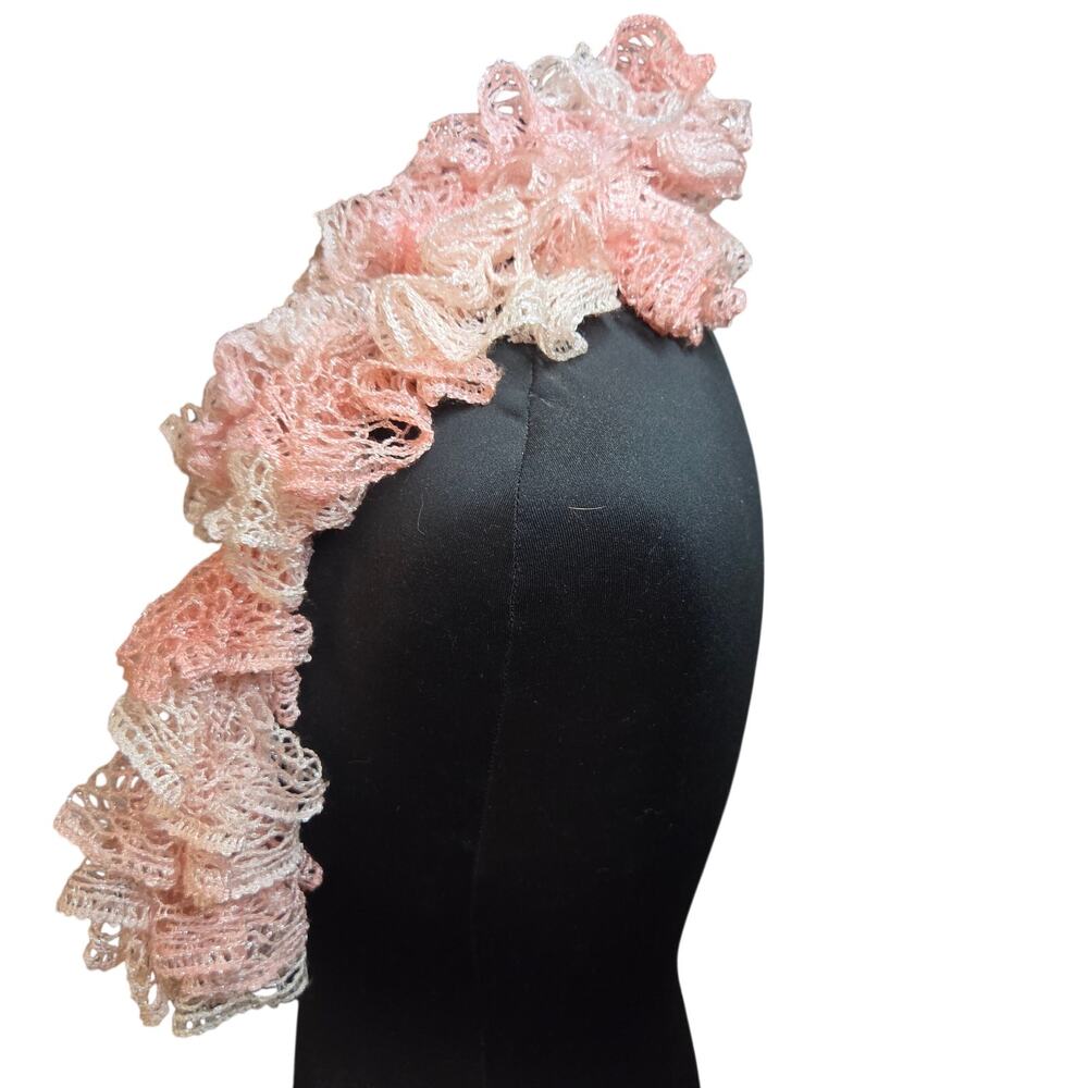 Handmade Crochet Ruffle Scarf Metallic Pink - Picture 2 of 3